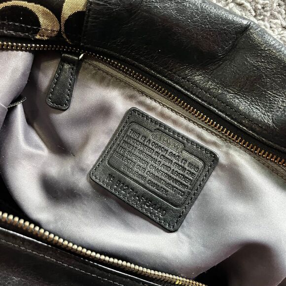 Coach Ashley Signature Logo Satchel Handbag Purse F15440 Black Leather Sateen - Picture 8 of 11